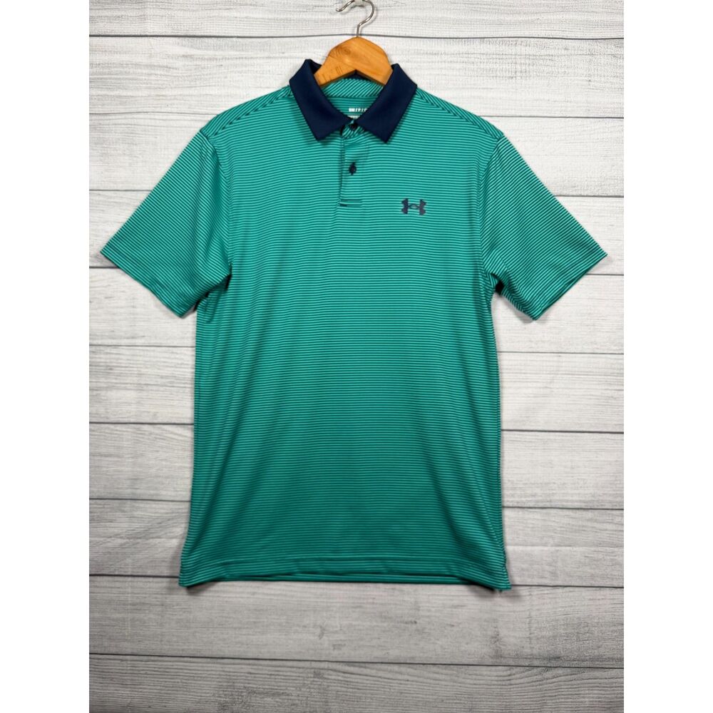 Under Armour Men's Small Teal Navy Striped Performance Golf Polo 4545 -